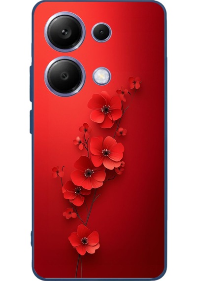 Poco X7 Pro Uyumlu Kırmızı Kardelenler Baskılı Silikon Kılıf Renkli