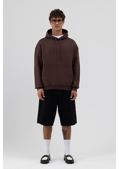 Vamos Basic Oversize Kapüşonlu Sweatshirt Kahve