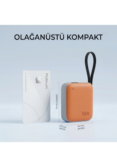 Bix Pb119 10000mah 20w Cep Boyu Dijital Göstergeli Mini Powerbank Taşınabilir Hızlı Şarj Cihazı Turuncu