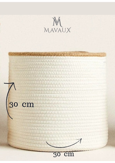 Mavaux Çok Amaçlı, 30cm-30cm Orta Boy, Yanları Saplı, Sepet, Jüt, Hasır, Dokuma Sepet, Düzenleyici Bejküçük