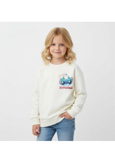 Stitch Kız Çocuk Sweatshirt St09524 Bej