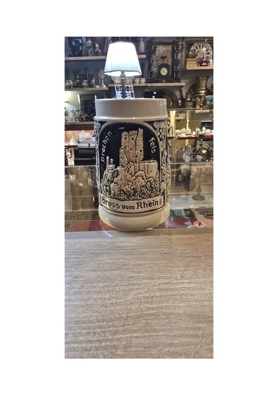 Vintage Alman Seramik Bira Kupası Godesburg Kabartmalı Koleksiyonluk Kupa