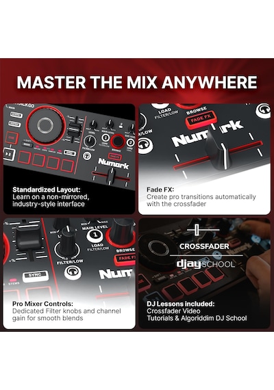 Numark Mixtrack Go Kompakt Bluetooth Dj Controller 2 Deck, Stems Kontrolü, Smart Fader, Kapasitif Dokunmatik Jog Wheel, Usb-c, Serato Dj Lite & Algoriddim Djay Dahil, Taşınabilir Dj Mikseri
