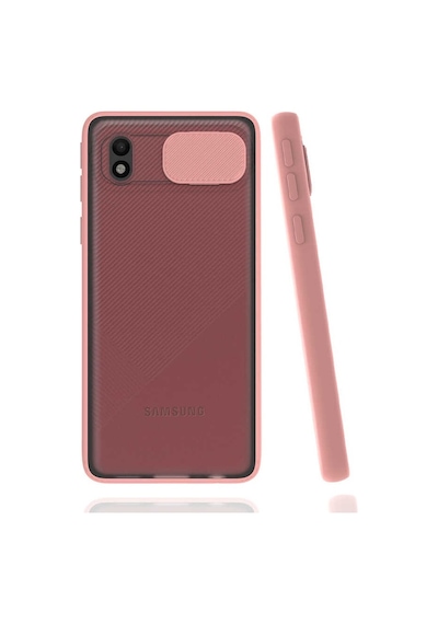 Noktaks - Galaxy Uyumlu A01 Core Uyumlu - Kılıf Slayt Sürgülü Arkası Buzlu Lensi Kapak - Pembe Açık - T16854 Pembe Açık