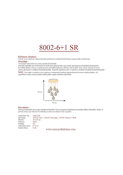 Eray Aydınlatma 8002-6+1 7li Sarkıt Gold Led Avize Gold