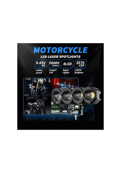 1 Adet Motosiklet 4 Led Lazer Sis Farı Delici Beyaz Sarı Çift Renk Metal Baykuş Led Işık