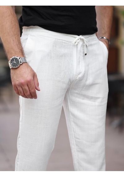 Keten Jogger Pantolon Beyaz