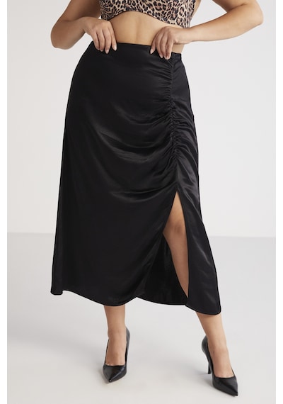 ETHIQUET JENA Kadın Kabarcıklı Saten Görünümlü Drape Detaylı Yırtmaçlı Midi Siyah Büyük Beden Etek ETHIQUET JENA Kadın Kabarcıklı Saten Görünümlü Drape Detaylı Yırtmaçlı Midi Siyah Büyük Beden Etek