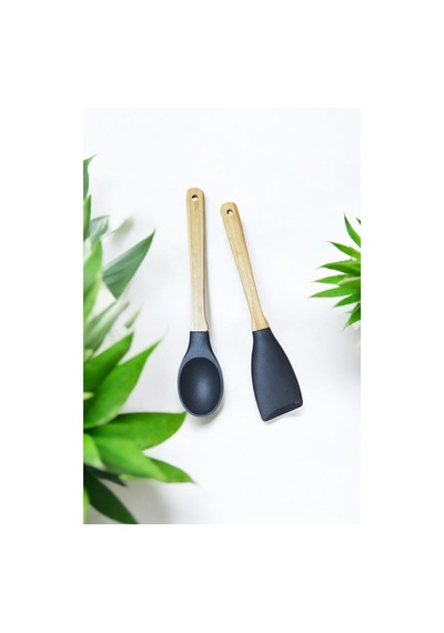 Silikon 2 Parça Kaşık Spatula Set Büyük Boy 28cm Siyah