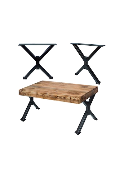 2 Adt Metal X Çapraz Ayak Ahşap Kütük Masif Orta Sehpa Ayağı 45Cm