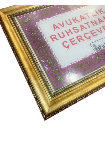 Avukatlık Ruhsatname Çerçevesi Gold Renk - 33x48 - Hakiki Camlı