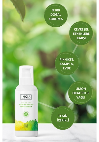 INCIA %100 Doğal Koruyucu Vücut Losyonu Sprey Yenidoğan Bebek Çocuk İçin Limon Okaliptus Vegan 100 ml