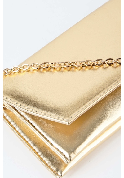 Vivaq Kadın Gold Rugan Zarf Tasarım 2 Bölmeli Mini Zincir Askılı Çıt Çıt Kapama Clutch Ve El Çantası