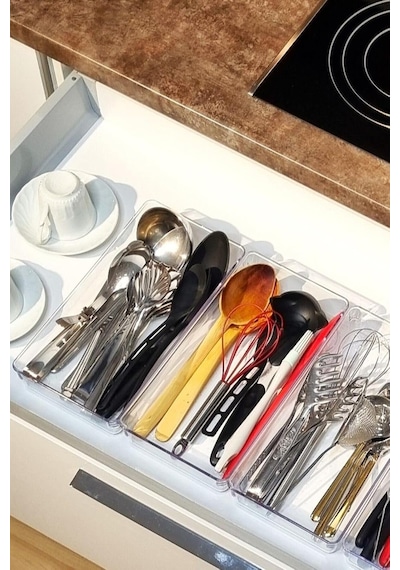 3 Adet Kepçelik Organizer Şeffaf Çekmece İçi Düzenleyici 30,8 Cm 15,4 Cm X3 Adet Şeffaf 30 X 49 Çok Renkli