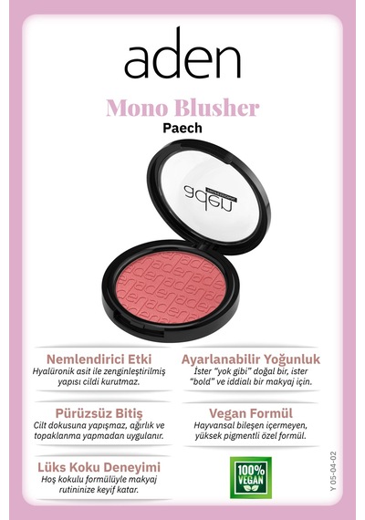 Aden Mono Blusher - Tekli Allık 02 Peach Şeftali 0