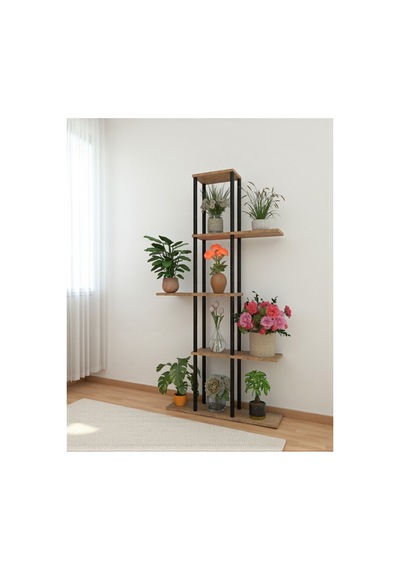 5 Raflı Dekoratif Bitki Standı Sökülebilir Kolay Kurulum Saksı Rafı Salon Balkon Çiçeklik Organizer Çok Renkli