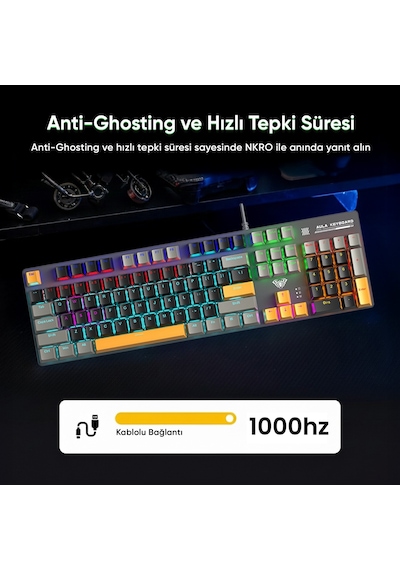 Aula S500 Blue Switch Rgb Makrolu Kablolu Gaming Mekanik Oyuncu Klavyesi Sarı