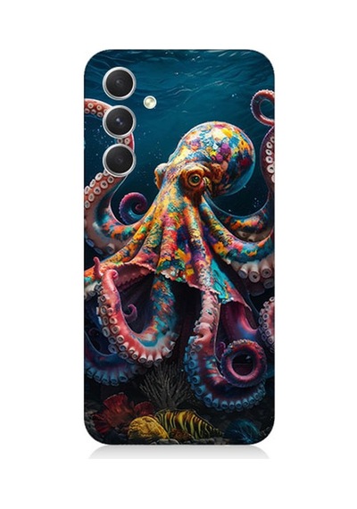 Samsung Galaxy S24 Plus Uyumlu Derinliklerde Sekiz Kol Ahtapot Desenli Silikon Kılıf Çok Renkli