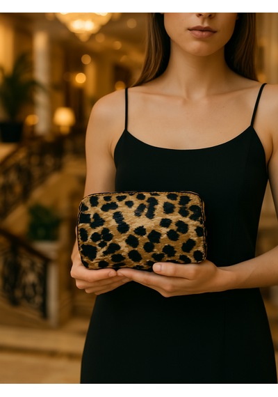 Leoper Sarı Desenli Kadın Makyaj Çantası Cüzdan El Çantası