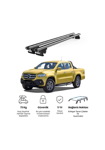 Venüs Mercedes-benz X Class 2017-2020 Uyumlu Gri Ara Atkı Port Bagaj Tavan Barı