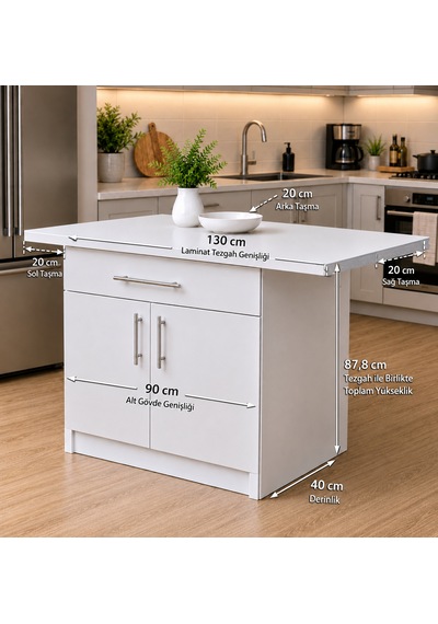 Korn Mutfak 1 Çekmeceli 2 Kapaklı Mutfak Adası-alt Modül 130 Cm - Çok Amaçlı Dolap -beyaz Laminat Tezgah Dahil Korn Mutfak 1 Çekmeceli 2 Kapaklı Mutfak Adası-alt Modül 130 Cm - Çok Amaçlı Dolap -beyaz Laminat Tezgah Dahil