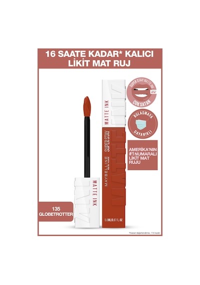 Maybelline New York Super Stay Matte Ink Likit Mat Ruj 135 Globe Trotter