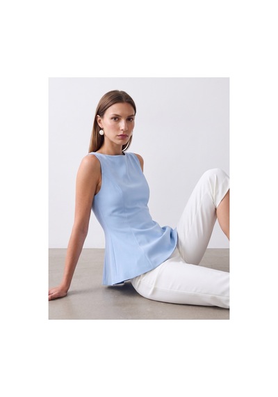 Dilvin 50281 Peplum Top-açık Mavi-16456