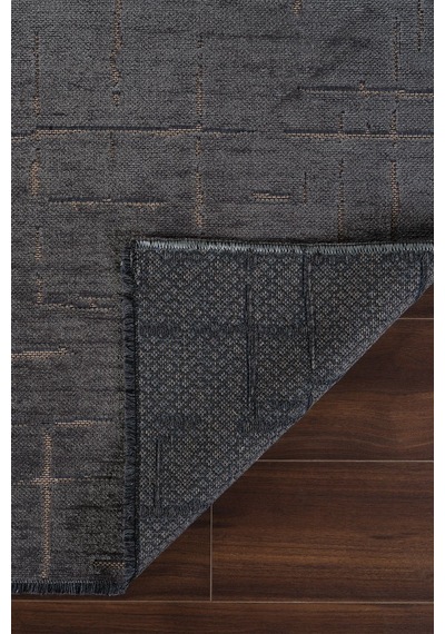 Modern Desenli Yıkanabilir Şönil Dokuma Saçaklı Kaymaz Taban Salon Mutfak Halı Kilim Antrasit