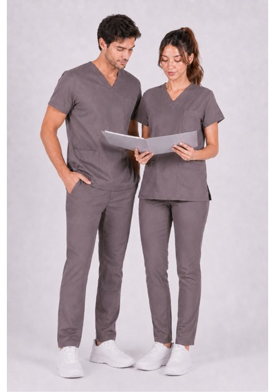 Vizon Likralı Unisex Medikal Scrubs Takım Hemşire Doktor Cerrahi Üniforma Yarasa Kol Kahverengi