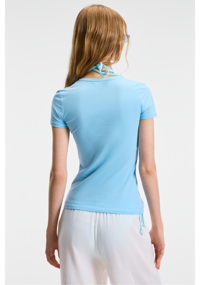 Ethıquet TARELIA Kadın Bisiklet Yaka Kısa Kollu Slim Mavi T-Shirt