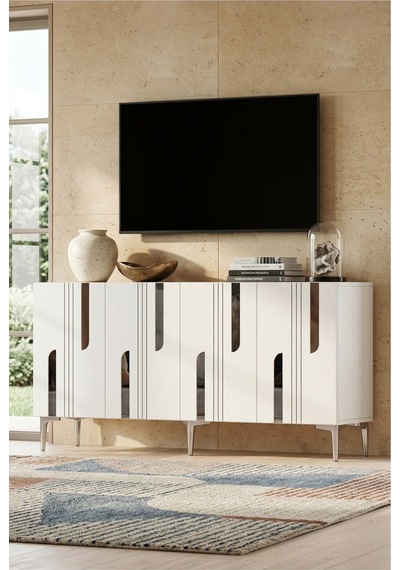 Ka1831bs Nota Konsol Ve Tv Sehpası Beyaz-sılver 180cm Beyaz - Gümüş