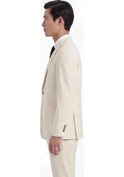 Sabri Özel Ekru Slim Fit 6 Drop Mono Yaka Modal Kumaş Lastikli Bel Astarsız Takım Elbise