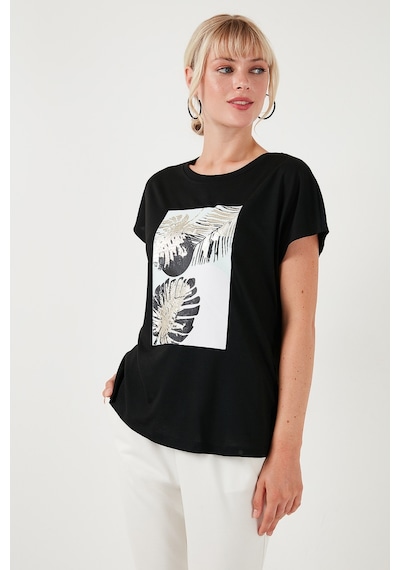 Lela Baskılı Bisiklet Yaka Regular Fit Bayan T Shirt 6671004 Siyah