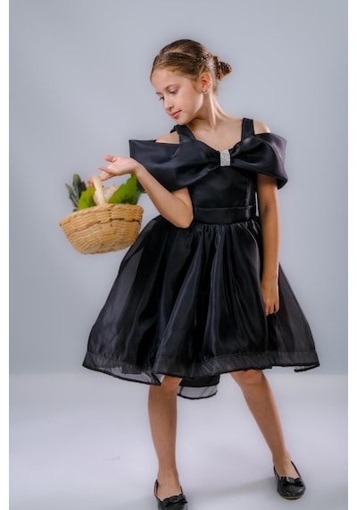 Mnk Baby & Kids Kız Çocuk Taş Fiyonklu İsalon Elbise M00763 Siyah