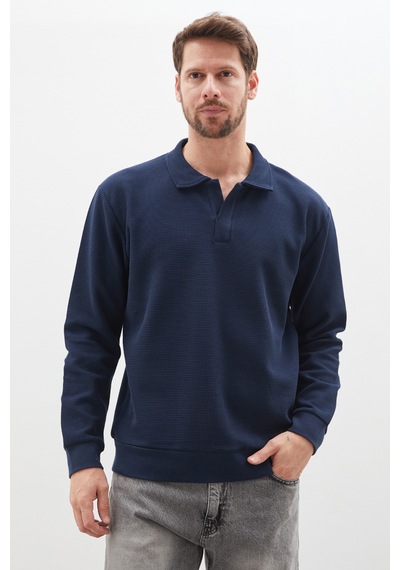 Fullamoda Petek Kumaş Apaş Yaka Regular Sweatshirt Lacivert