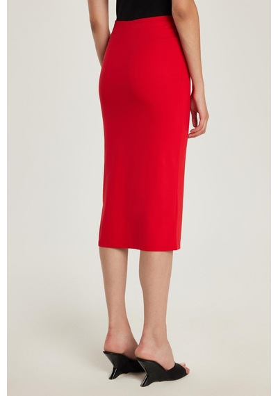Tudors Kadın Slim Fit Dar Kesim Midi Boy Kırmızı Etek-34661 Kırmızı