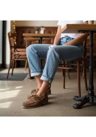 Ne&ve Shoes Taba Süet Hakiki Deri Bağcıklı Makosen Kadın Kolej Loafer