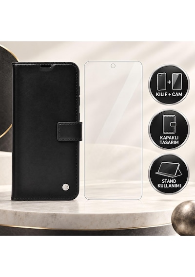 Tecno Spark 20c İle Uyumlu Cüzdanlı Kartlıklı Standlı Kapaklı Suni Deri Telefon Kılıfı Ve Ekran Koruyucu Cam S Diğer