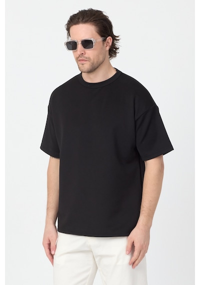 Tonny Black Kalın Kumaş Oversize T-shirt Erkek Siyah T-shirt Tbtshrt005
