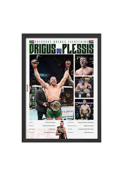 Dricus Du Plessis Ufc Siyah Ahşap Çerçeveli Poster, Dekoratif Dövüş Duvar Tablosu