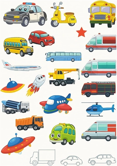 Çocuklar İçin Eğitici Taşıtlar Sticker Kitabı - 60 Çıkartma İle Renkli Aktivite Kitabı