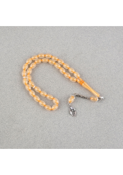 Kedigözü Toz Kehribar Alpaka Püsküllü Beyzi Kesim 7x11mm Tesbih Turuncu