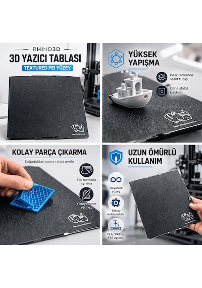Rhino3d 235x235 Peı Tabla Ender 3 Uyumlu Textured Yüzey 3d Yazıcı Build Plate
