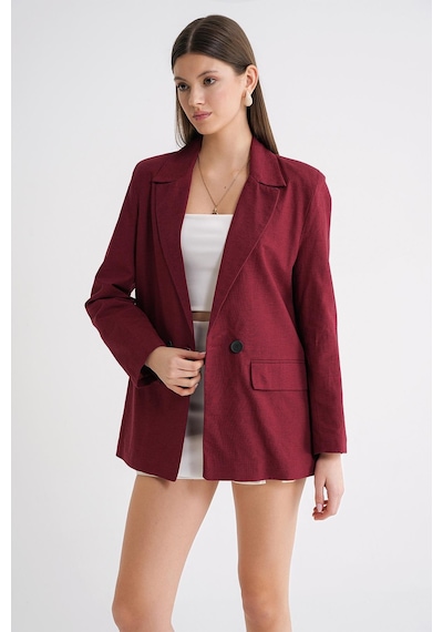 Mixray 4685 Kadın Kruvaze Keten Ceket Bordo