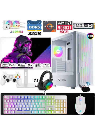 Fazeon Astra X500 R7-7800X3D 32 GB 1 TB M.2 NVMe SSD 16 GB RX9060XT 24.5" Free Dos Masaüstü Oyuncu Bilgisayarı