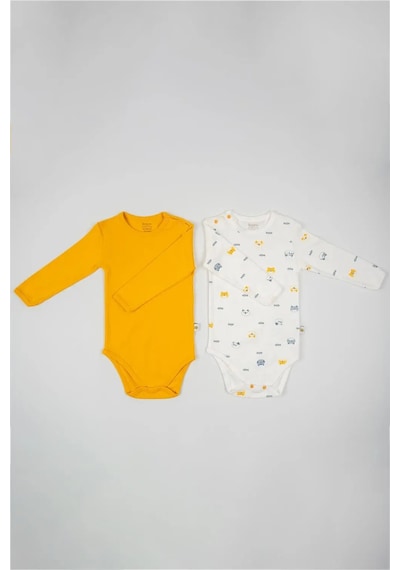 Adisia Unisex Bebek Uzun Kollu Desenli Ikili Çıtçıtlı Zıbın Takım - Sarı