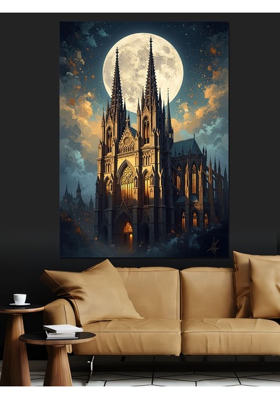 Ahşap Tablo Gece Işıkları Altında Tarihi Katedral