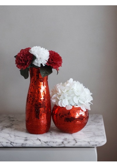 Işıltı Home Desing Aynalı Cam Vazo 2 Li Set Kırmızı Kırmızı