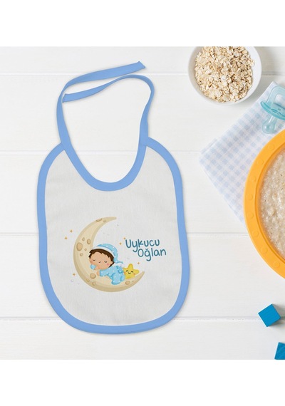 Bk Kids Uykucu Oğlan Tasarımlı Mavi Bebek Mama Önlüğü Mavi