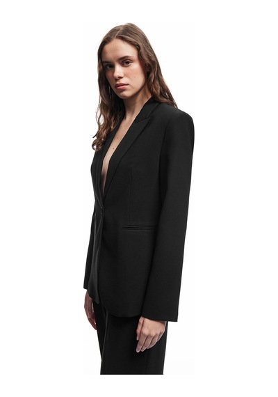 Koton Krep Kumaş Astarlı Düğmeli Uzun Kollu Kruvaze Blazer Ceket Siyah 6wak50044uw Siyah